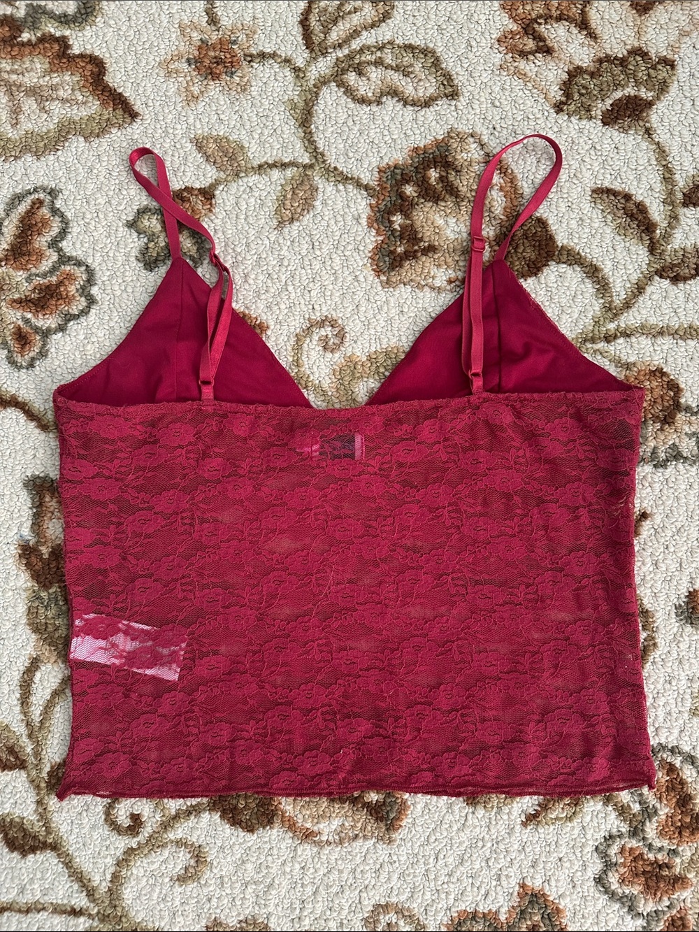 Edikted Sheer Lace Cami Tank Top in Deep Raspberry - Picture 2 of 3
